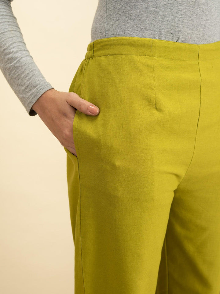 Green Solid Cotton Trousers