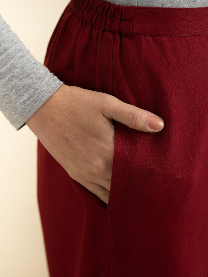 Maroon Solid Cotton Trousers