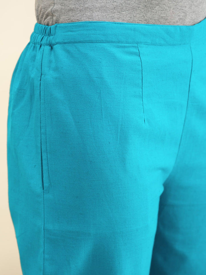 Blue Solid Cotton Trousers