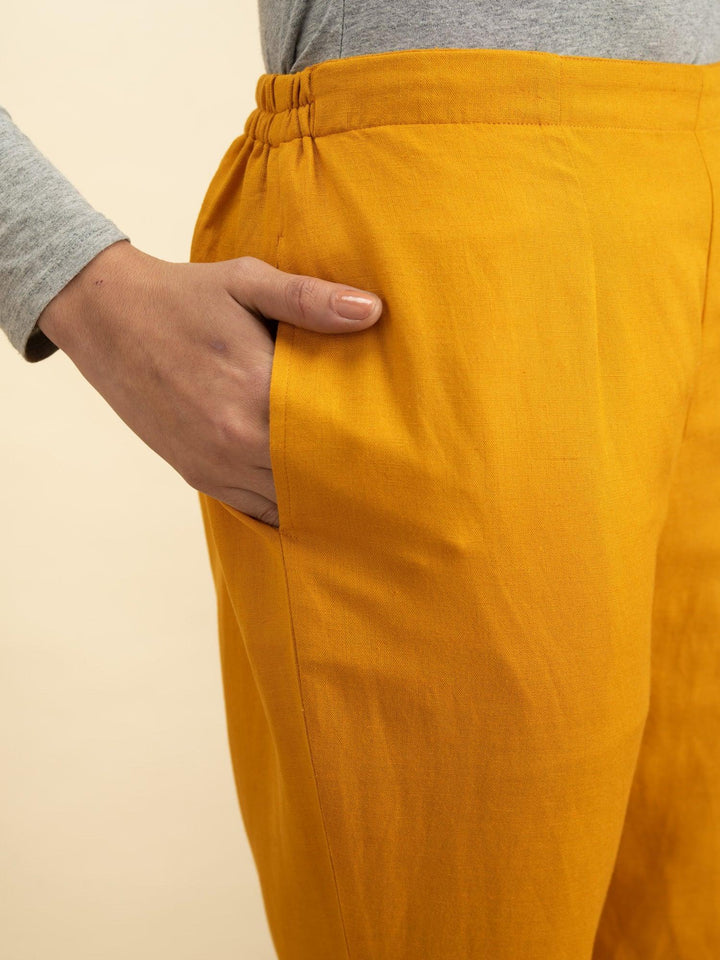Yellow Solid Cotton Trousers