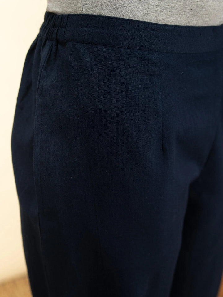 Navy Blue Solid Cotton Trousers