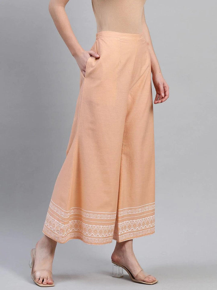 Peach Printed Cotton Palazzos