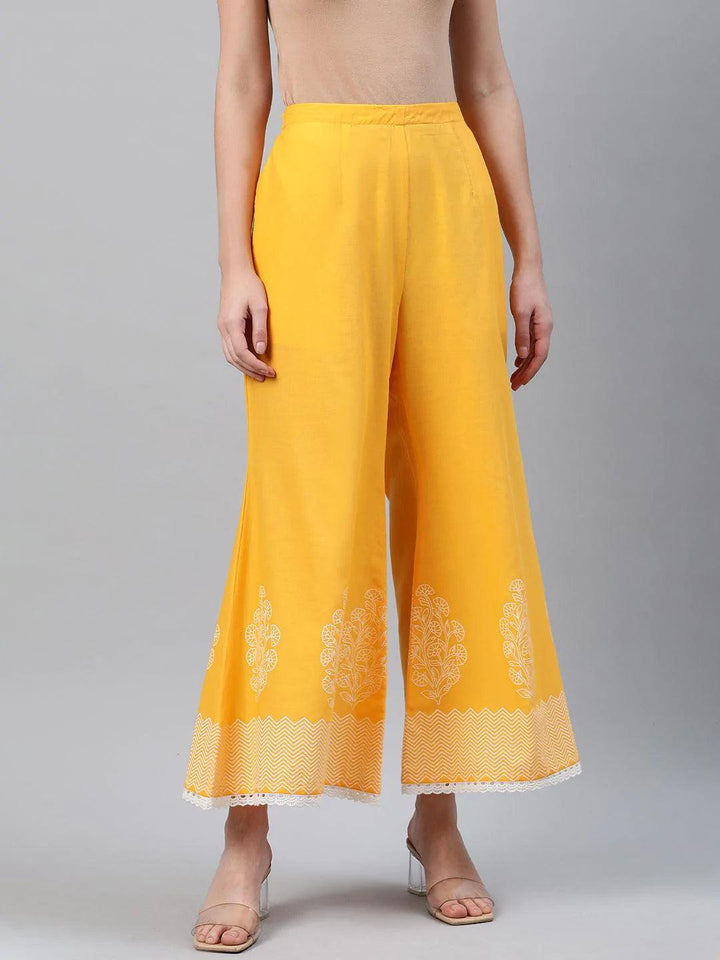 Yellow Printed Cotton Palazzos