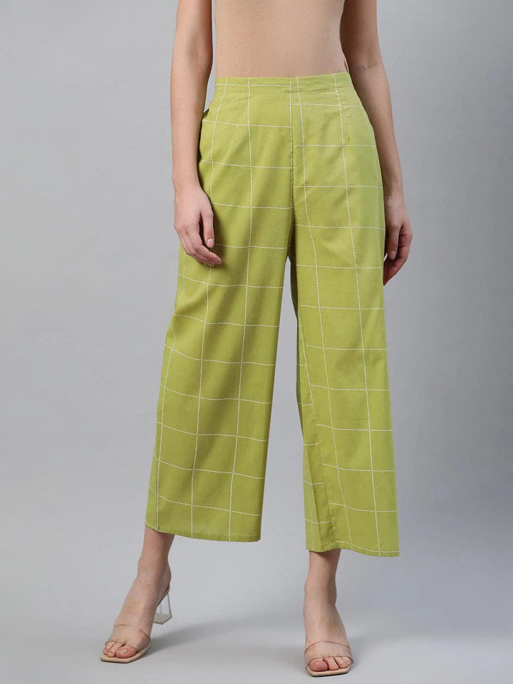 Green Checkered Cotton Palazzos