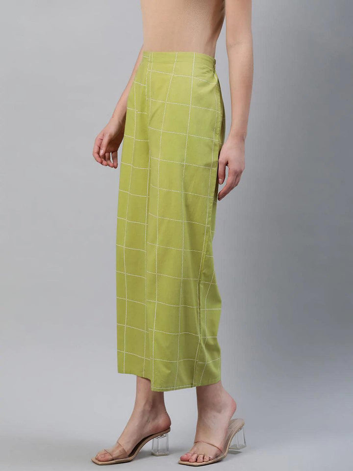 Green Checkered Cotton Palazzos