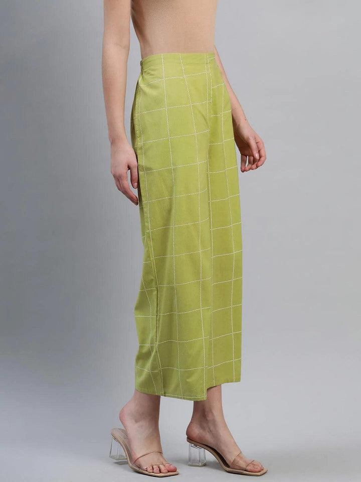 Green Checkered Cotton Palazzos