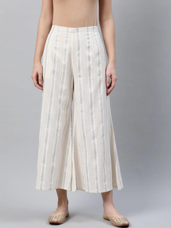 Cream Striped Cotton Palazzos