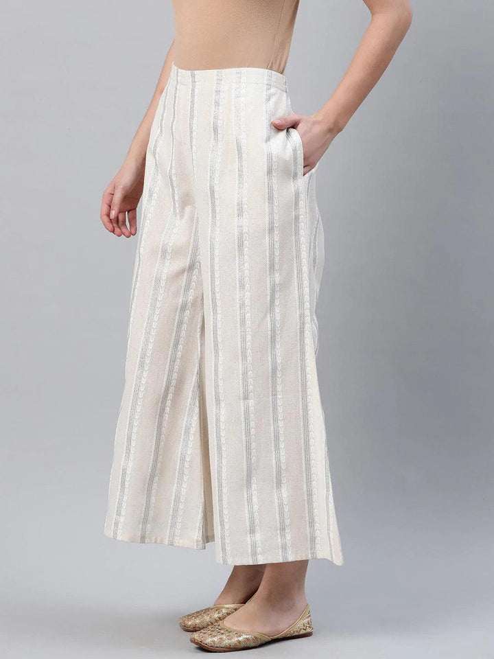 Cream Striped Cotton Palazzos