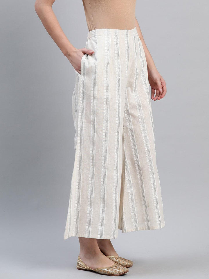 Cream Striped Cotton Palazzos