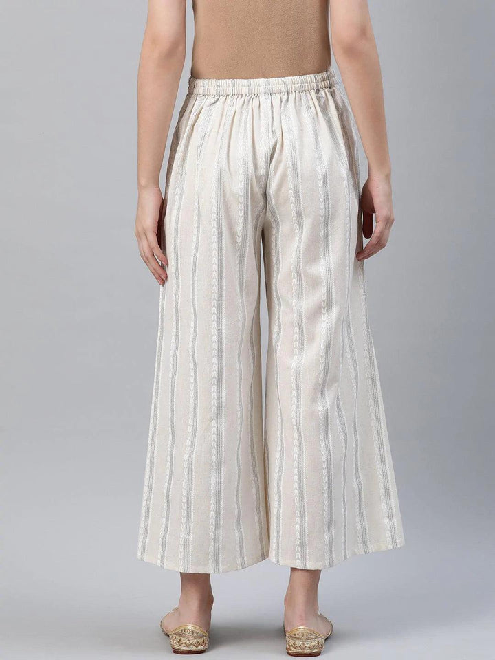 Cream Striped Cotton Palazzos