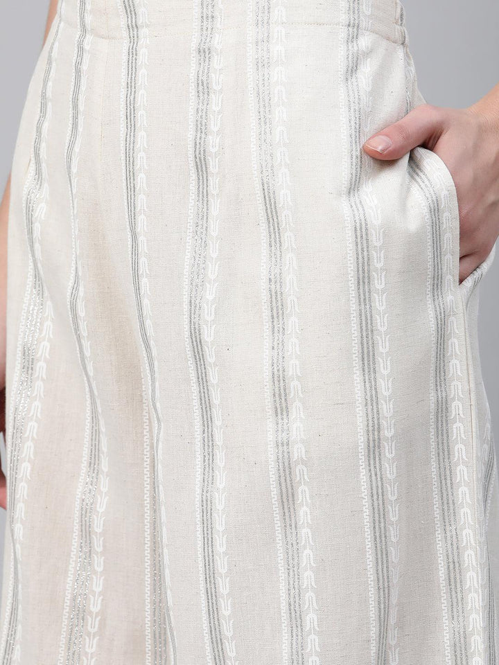 Cream Striped Cotton Palazzos