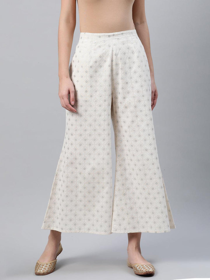 Cream Printed Cotton Palazzos