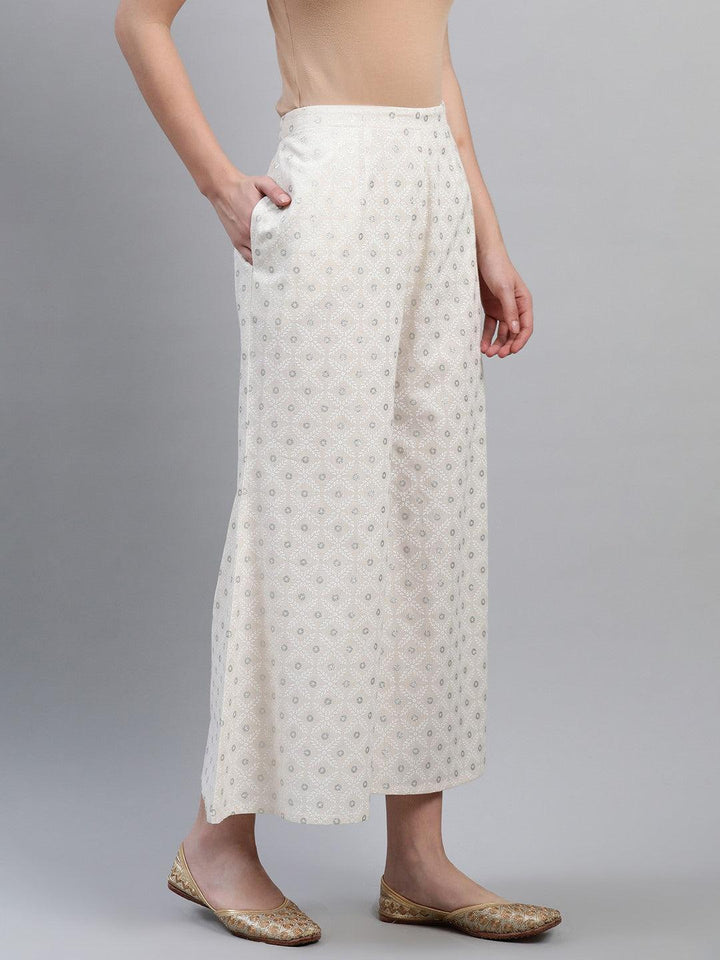 Cream Printed Cotton Palazzos