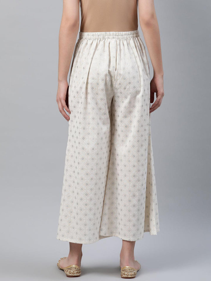 Cream Printed Cotton Palazzos