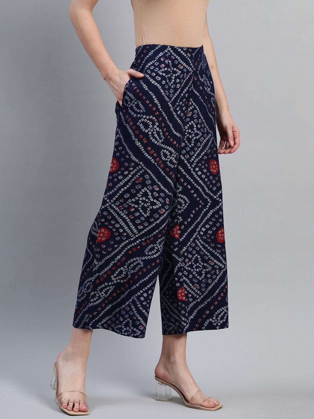 Blue Printed Rayon Palazzos - ShopLibas