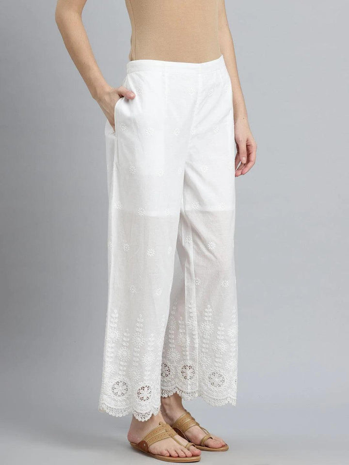 White Embroidered Cotton Palazzos
