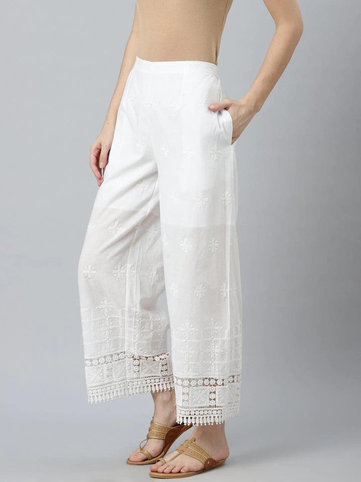 White Embroidered Cotton Palazzos