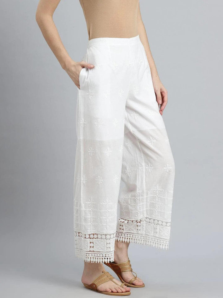White Embroidered Cotton Palazzos
