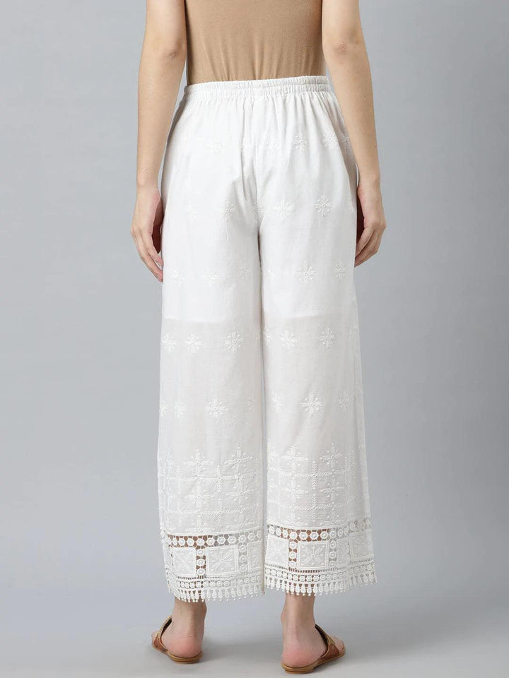 White Embroidered Cotton Palazzos