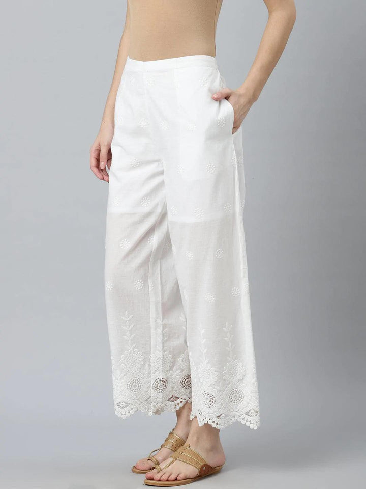 White Embroidered Cotton Palazzos