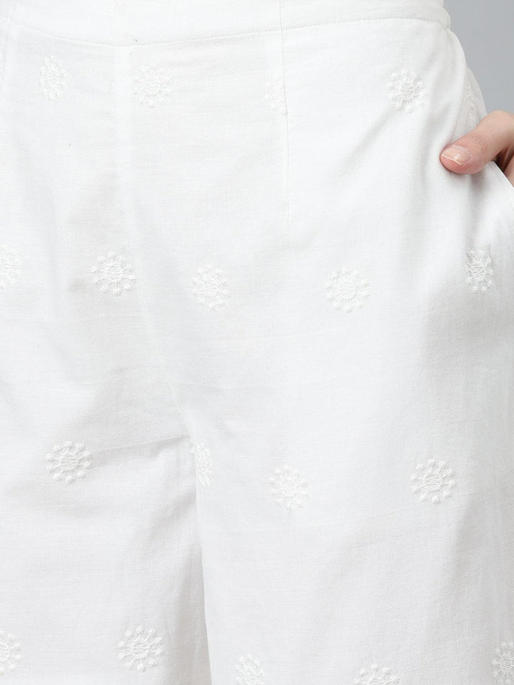 White Embroidered Cotton Palazzos