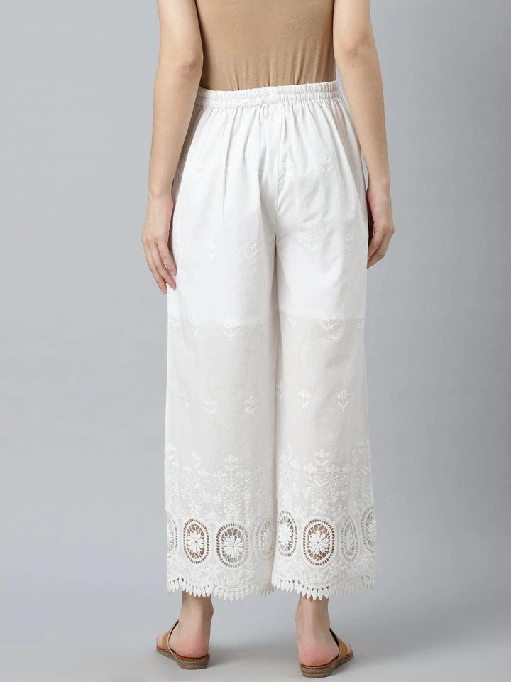 White Embroidered Cotton Palazzos