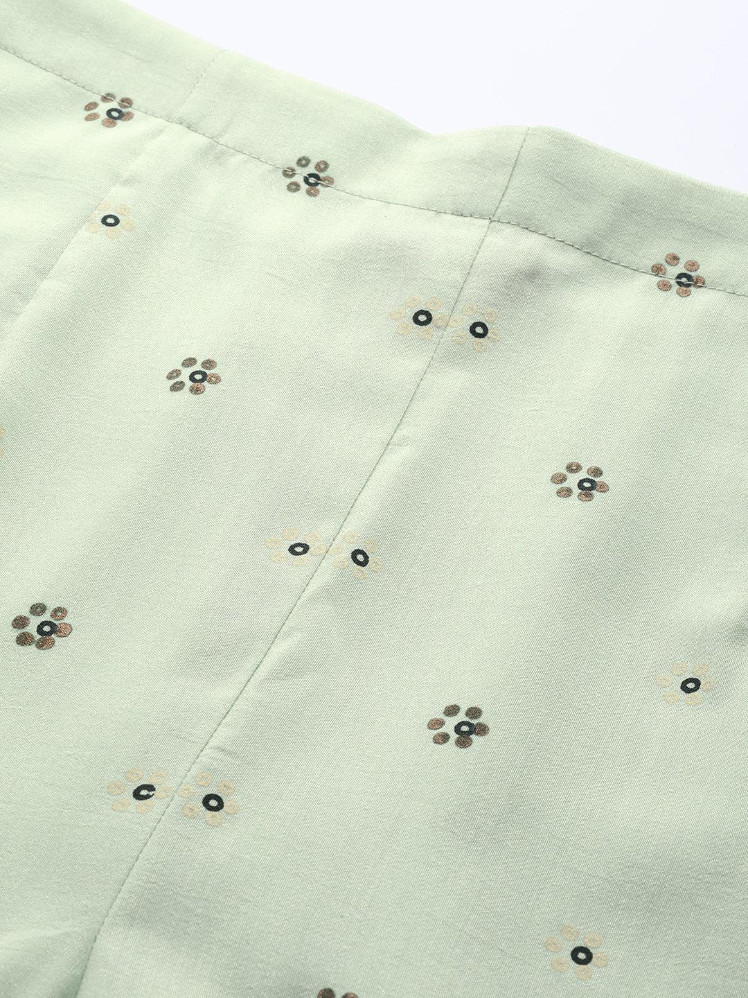 Green Printed Silk Palazzos - ShopLibas
