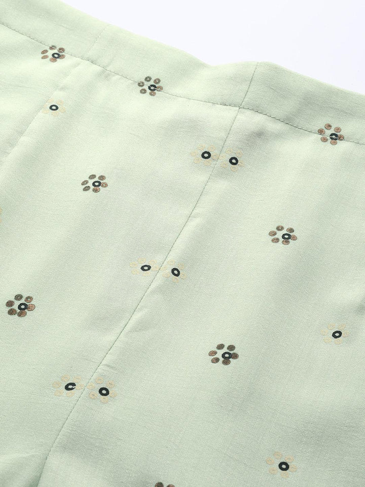 Green Printed Silk Palazzos
