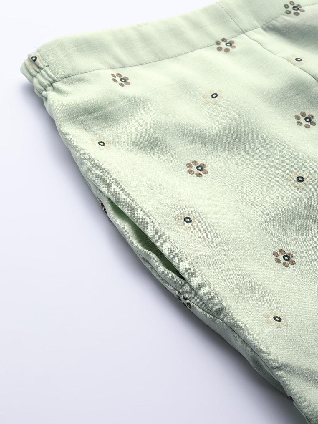 Green Printed Silk Palazzos - ShopLibas