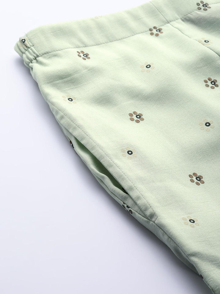 Green Printed Silk Palazzos