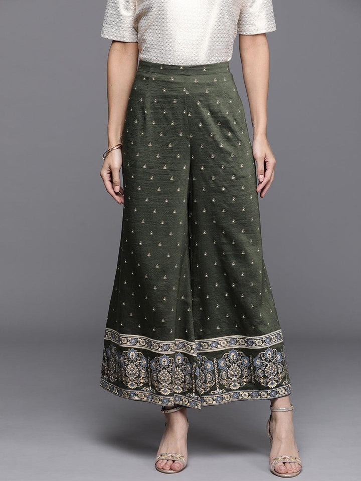 Green Printed Silk Palazzos