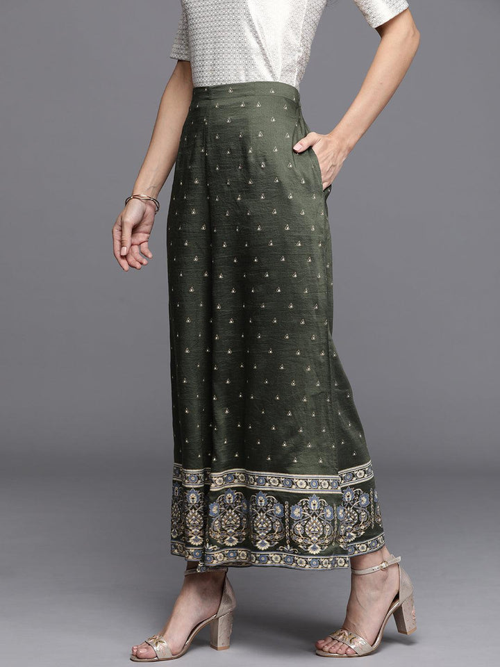 Green Printed Silk Palazzos