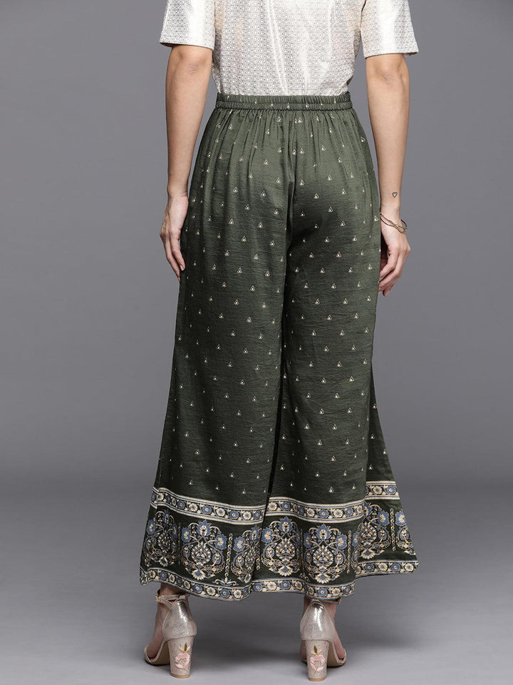 Green Printed Silk Palazzos