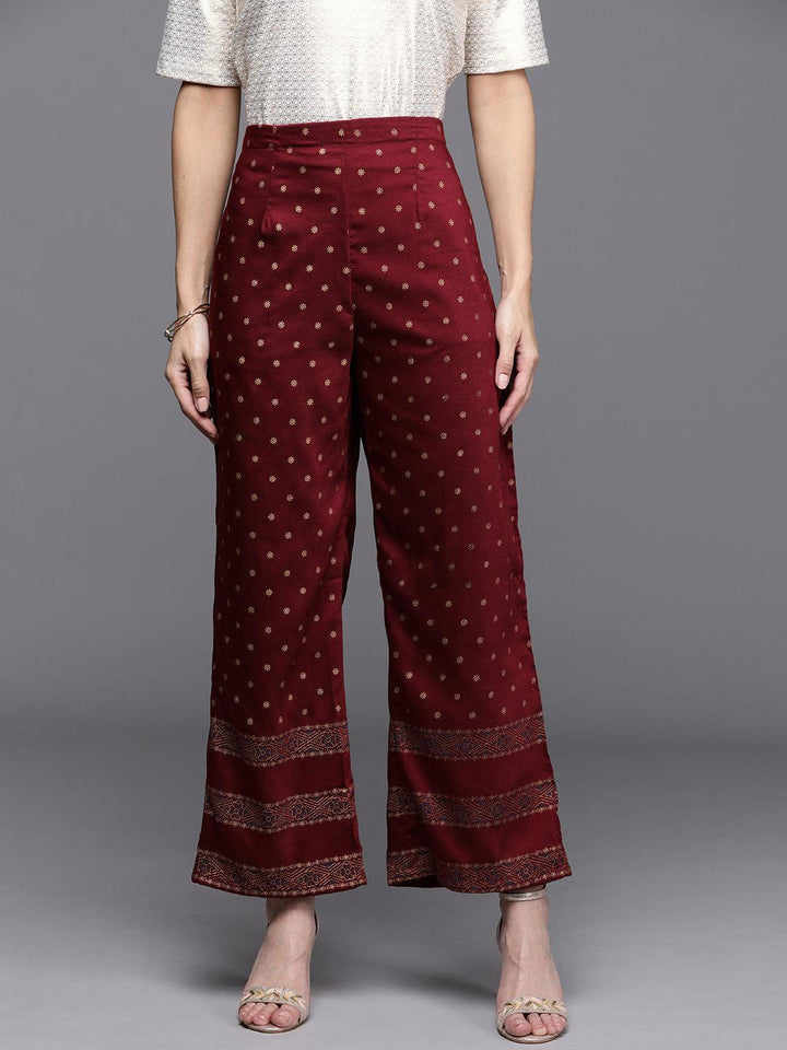 Maroon Printed Silk Palazzos