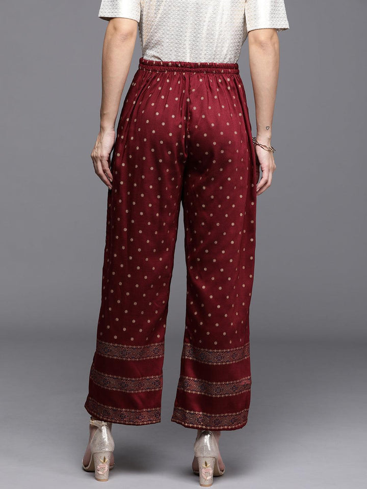 Maroon Printed Silk Palazzos