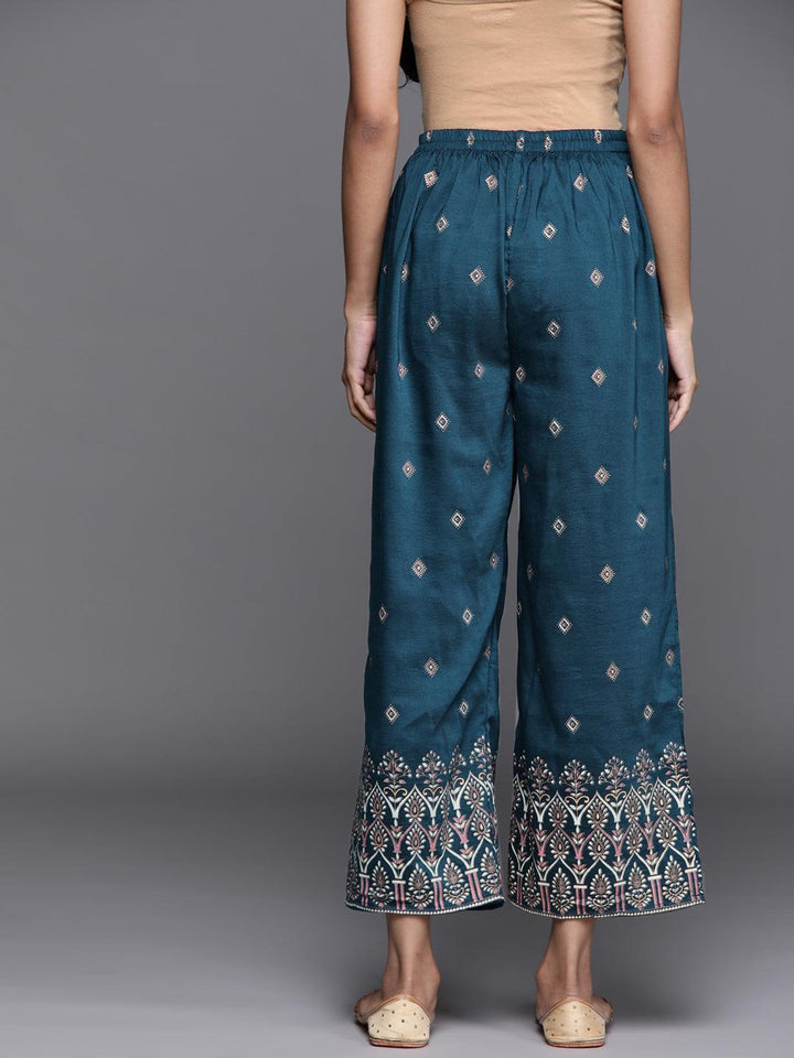 Blue Printed Silk Palazzos