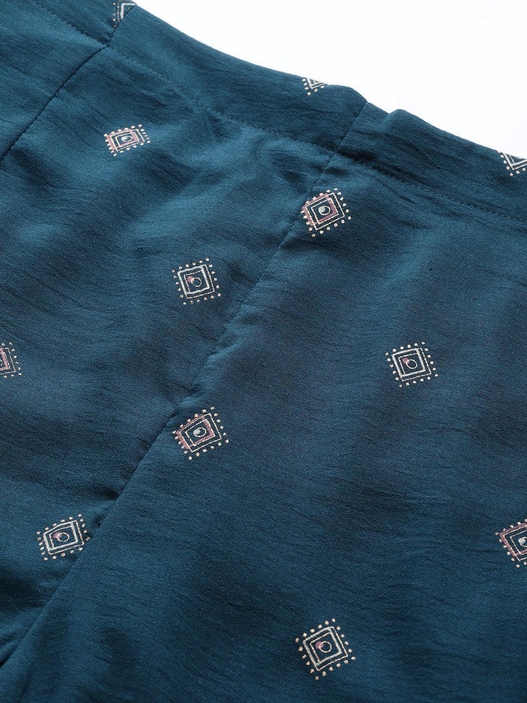 Blue Printed Silk Palazzos - ShopLibas