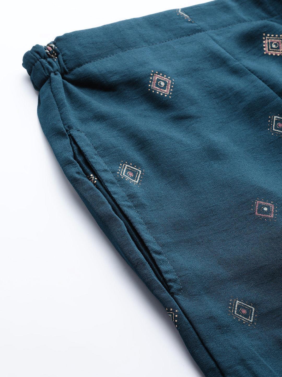 Blue Printed Silk Palazzos - ShopLibas