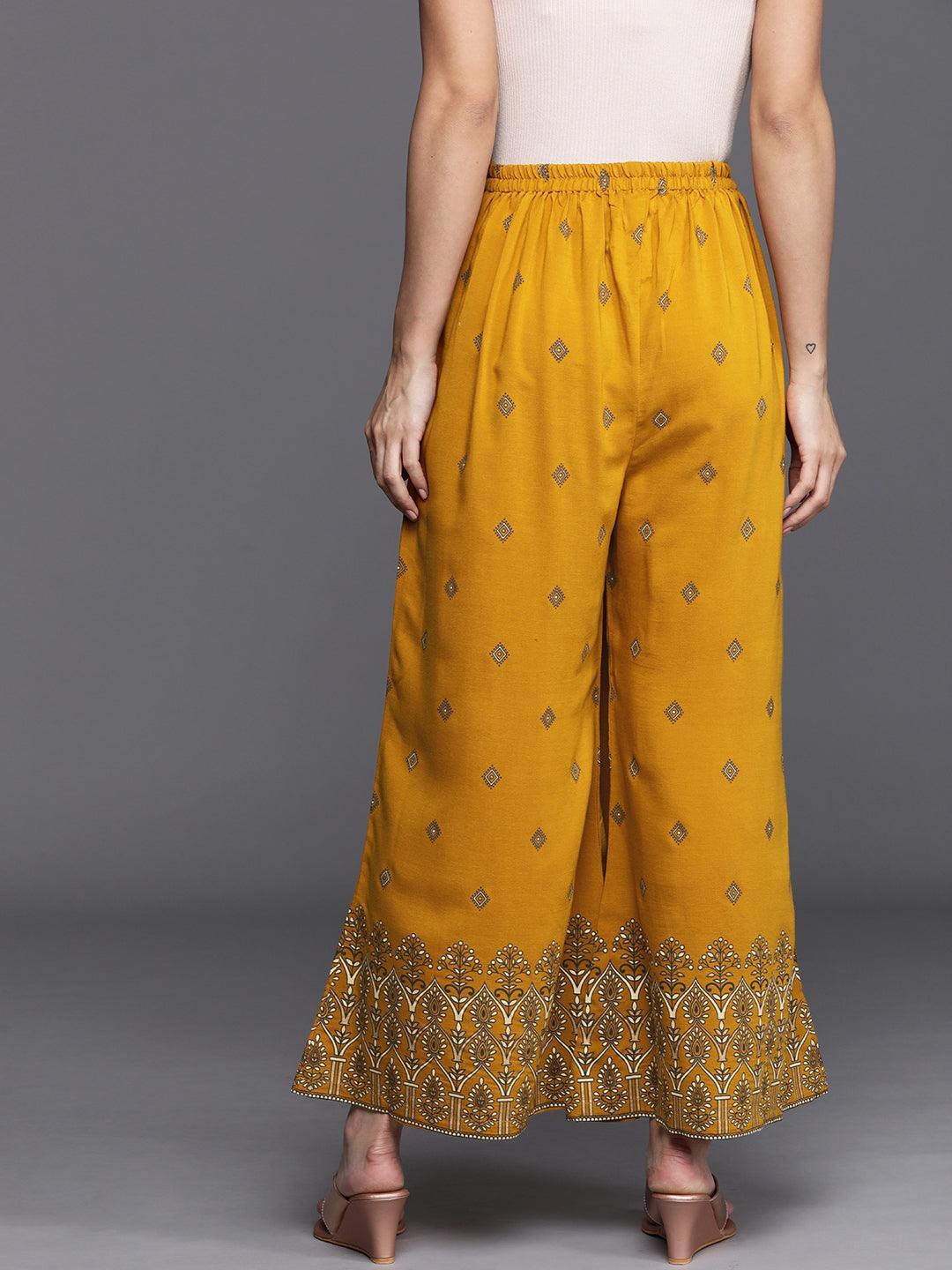 Yellow Printed Silk Palazzos - ShopLibas