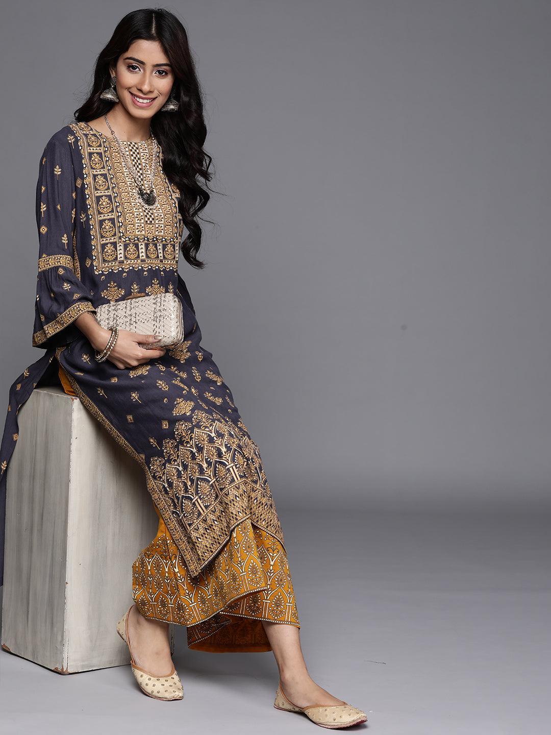 Yellow Printed Silk Palazzos - ShopLibas