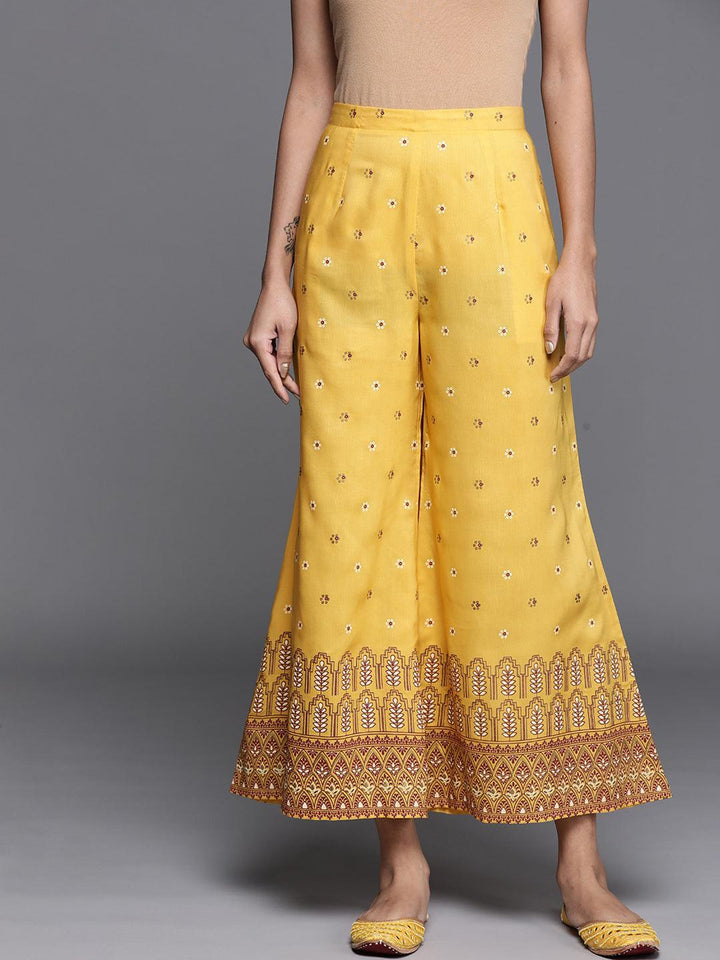 Yellow Printed Silk Palazzos