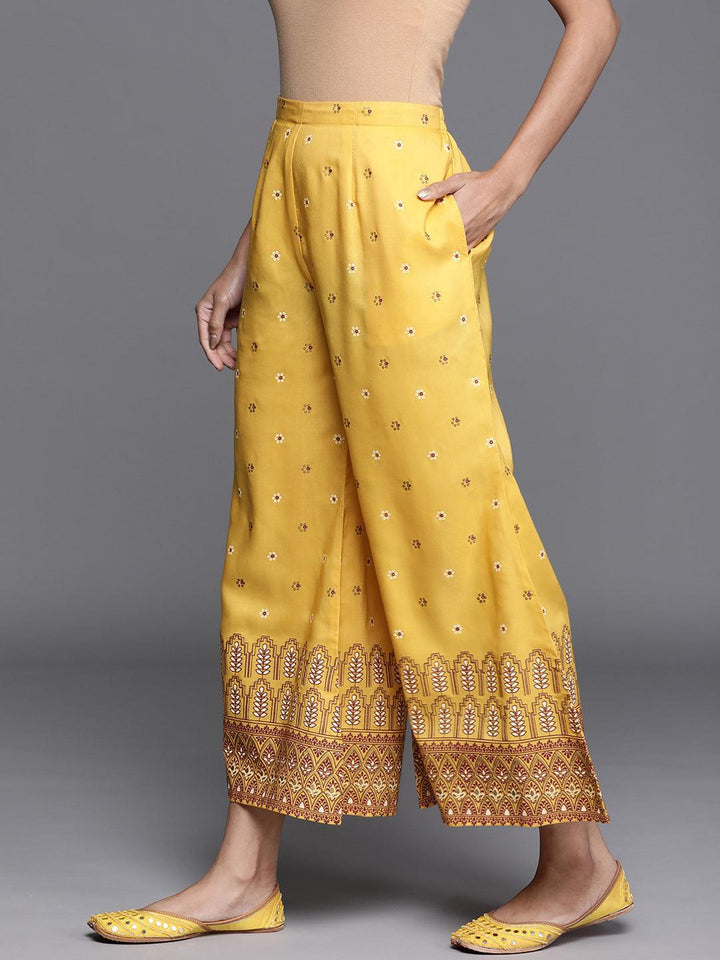 Yellow Printed Silk Palazzos
