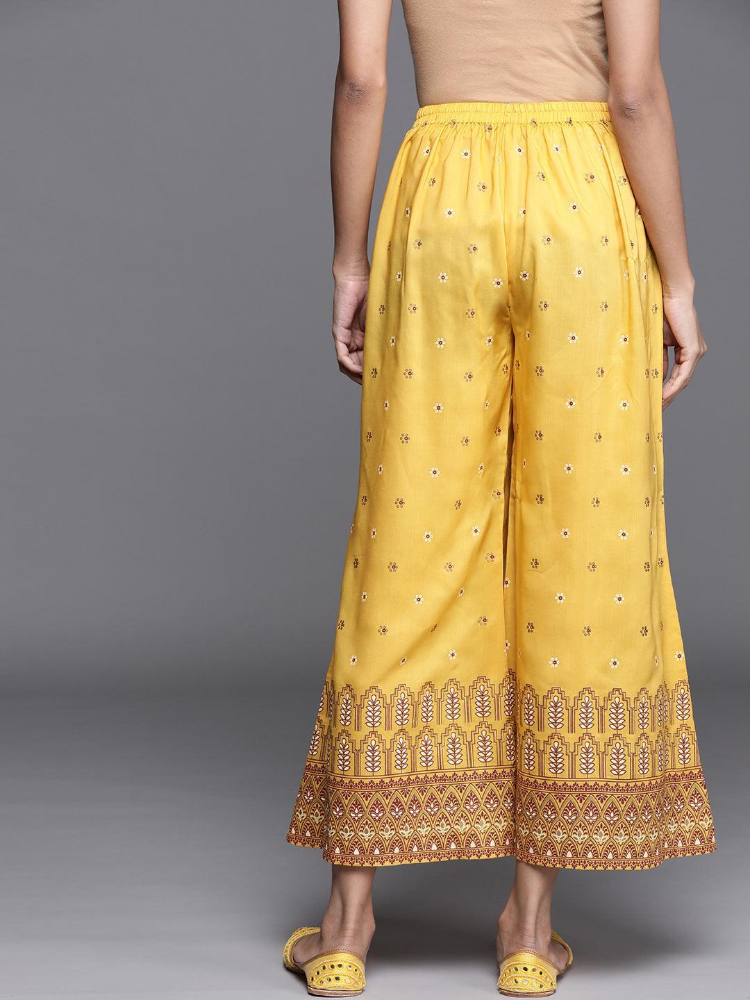 Yellow Printed Silk Palazzos - ShopLibas