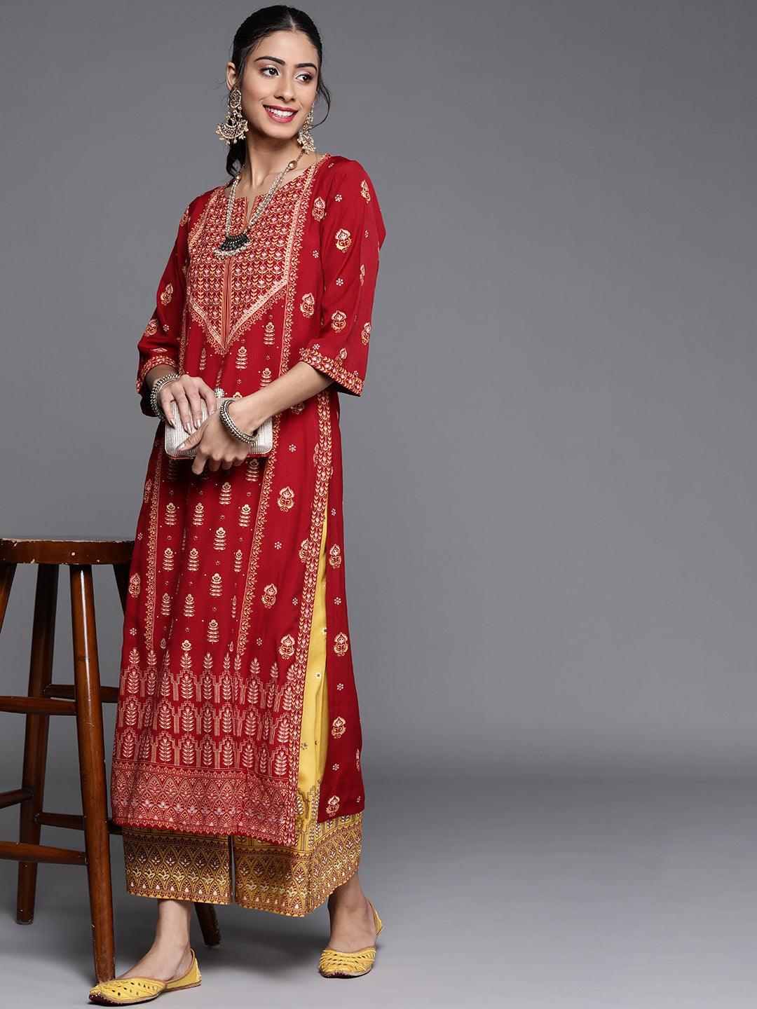 Yellow Printed Silk Palazzos - ShopLibas