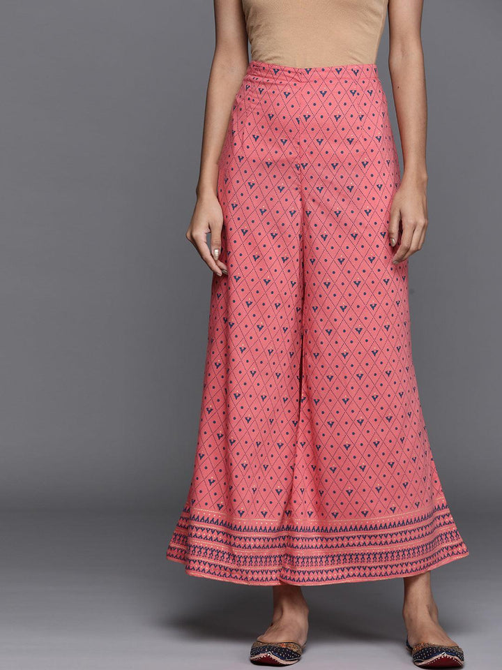 Pink Printed Silk Palazzos