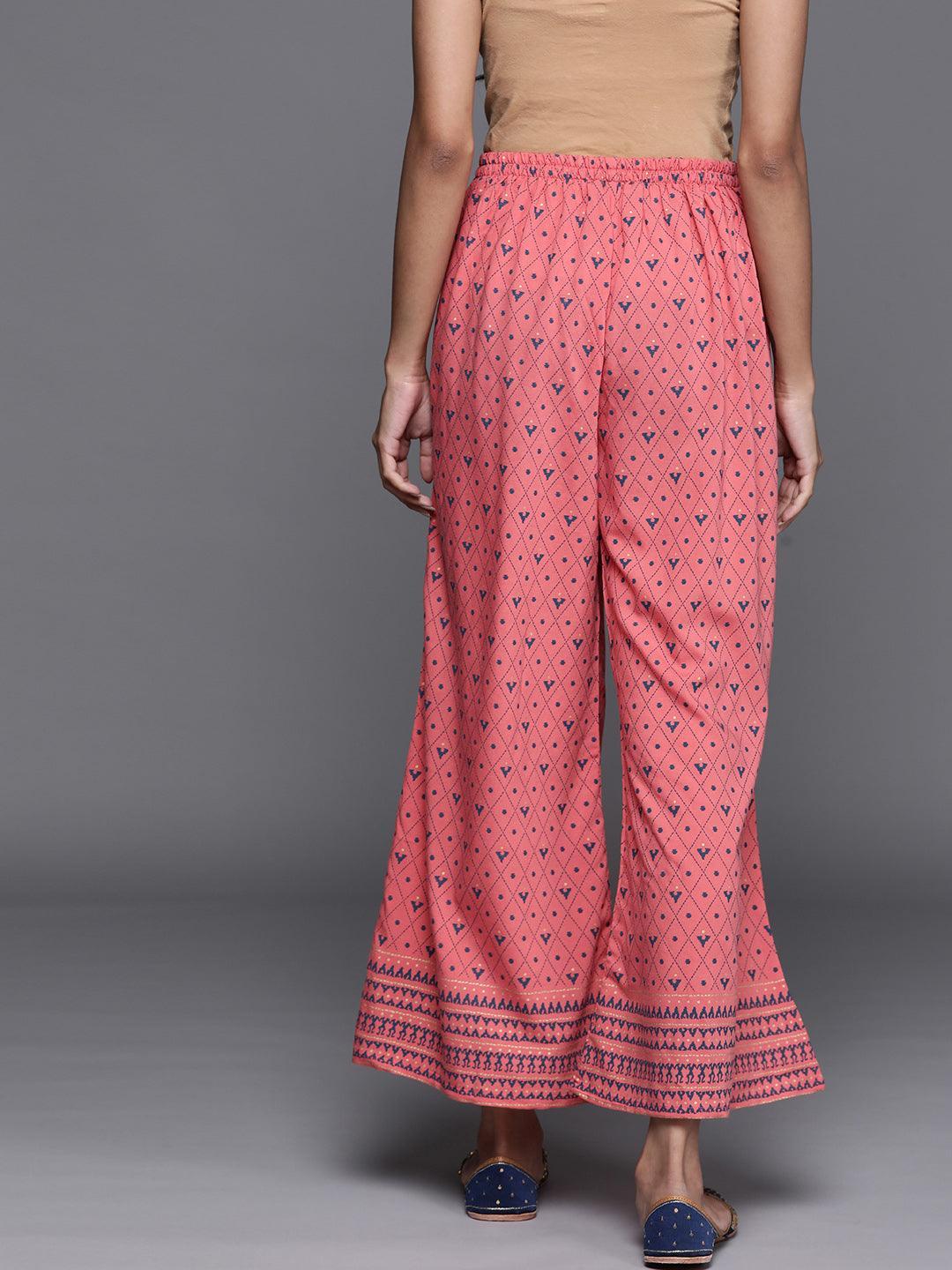 Pink Printed Silk Palazzos - ShopLibas