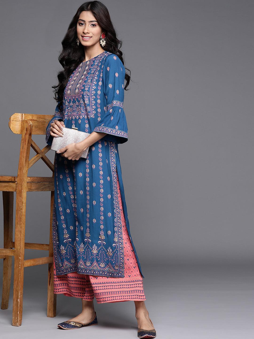 Pink Printed Silk Palazzos - ShopLibas