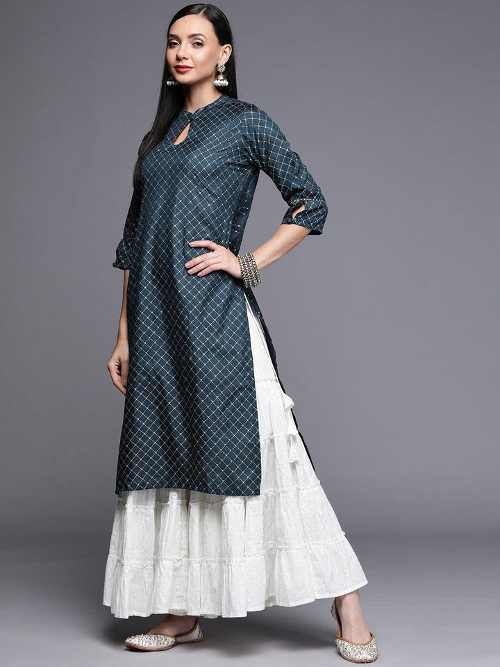 Blue Printed Chanderi Silk Kurta