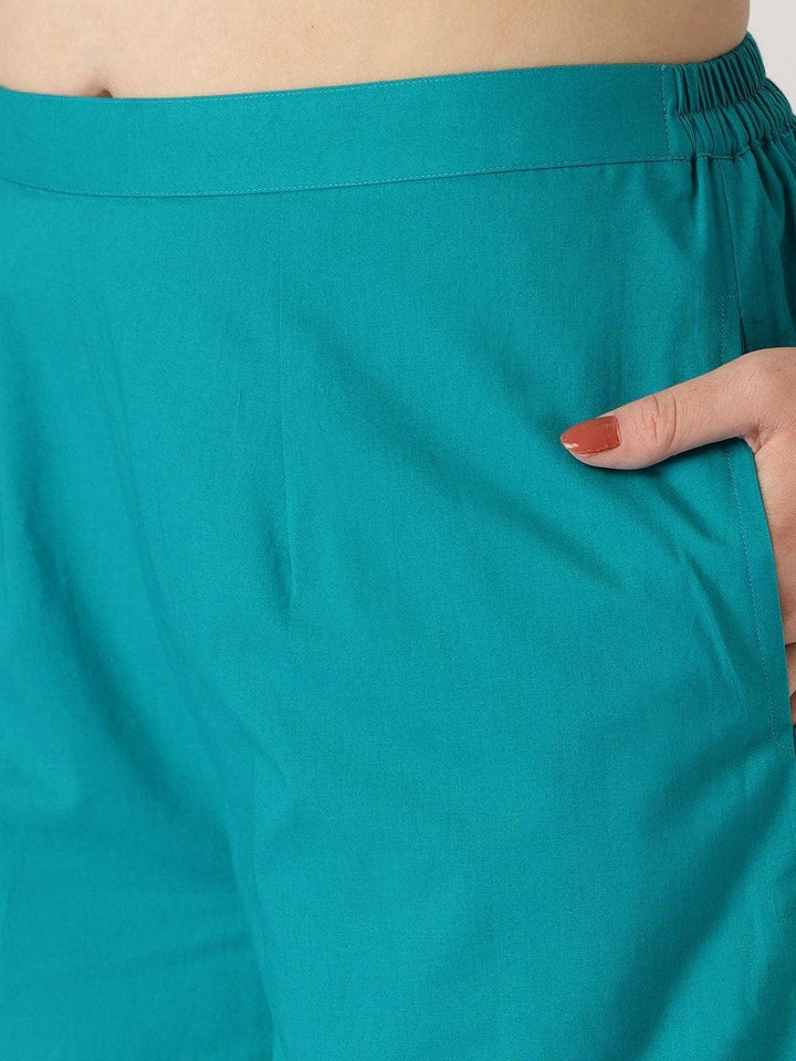 Blue Solid Cotton Palazzos