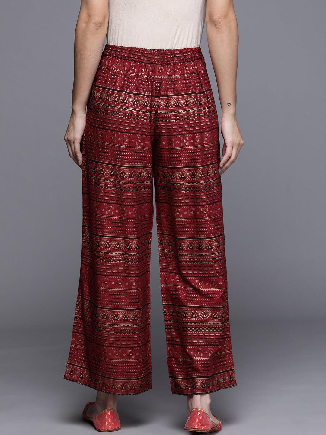 Maroon Printed Rayon Palazzos - ShopLibas